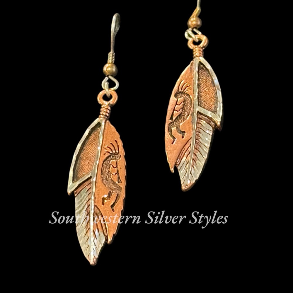 Vintage Waldeck Johnson Navajo Kokopelli Copper & Sterling Silver Hook Earrings